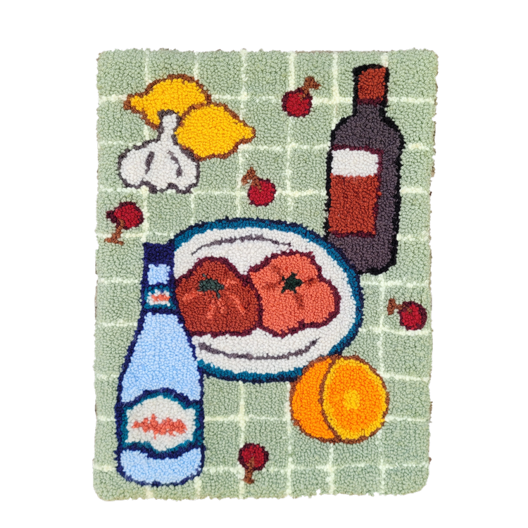 still life with tomatoes &amp; citrus (2022) 15&quot;×20&quot; hand tufted tapestry,
