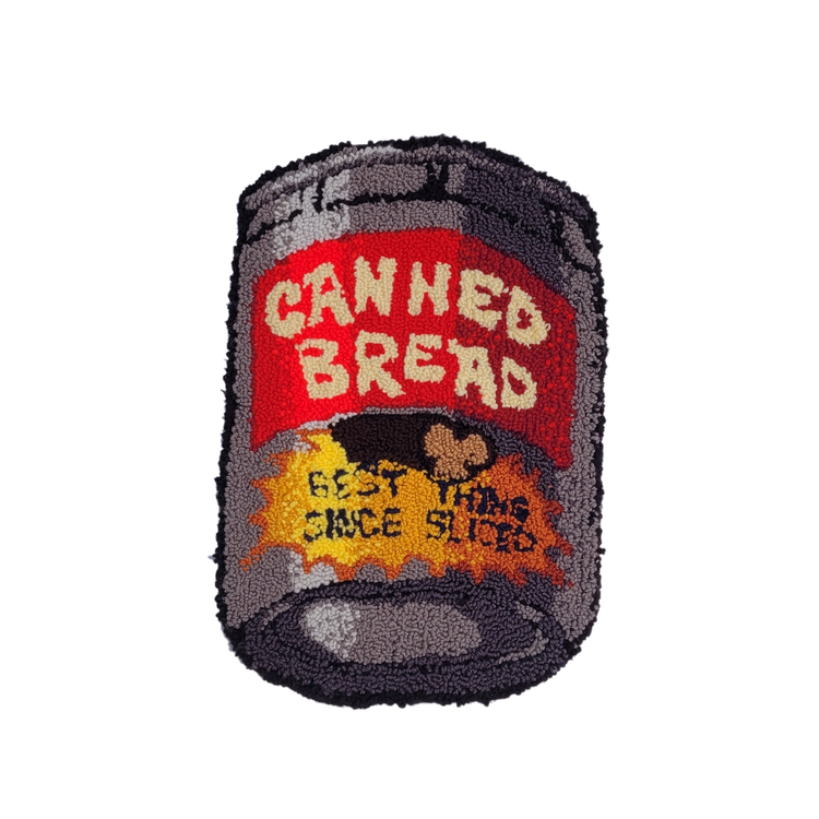canned bread (2021) 15&quot;×20&quot; hand tufted tapestry