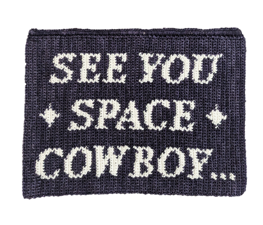 see you space cowboy (2023) 15&quot; × 11&quot; crochet tapestry