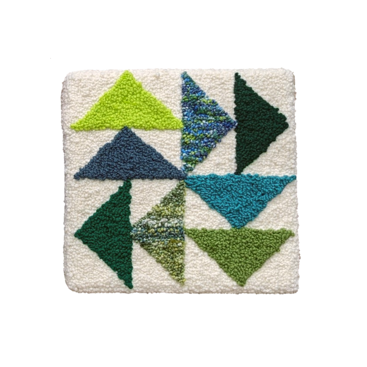 tufted quit block 003 (2024). 13"×13"×1" hand tufted wall hanging